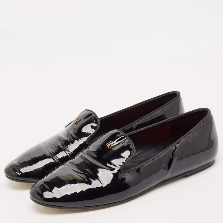Pre Owned Carolina Herrera Black Patent Leather Smoking Slippers Size 39