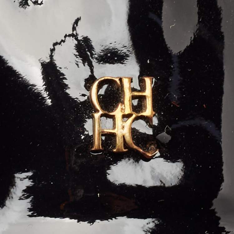 Pre Owned Carolina Herrera Black Patent Leather Smoking Slippers Size 39