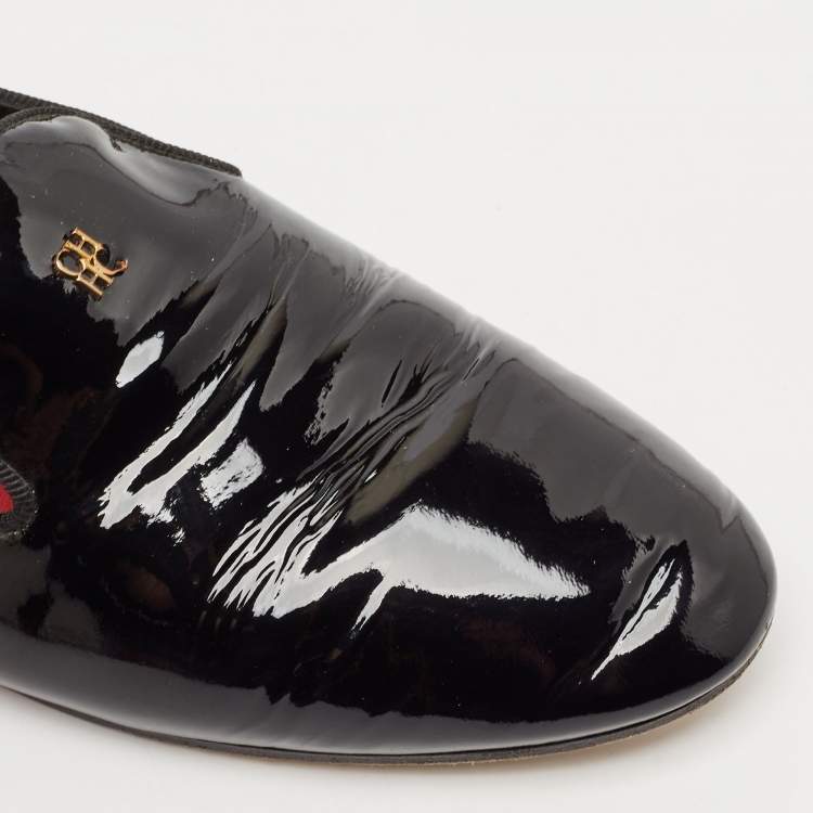 Pre Owned Carolina Herrera Black Patent Leather Smoking Slippers Size 39