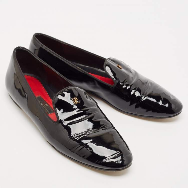 Pre Owned Carolina Herrera Black Patent Leather Smoking Slippers Size 39