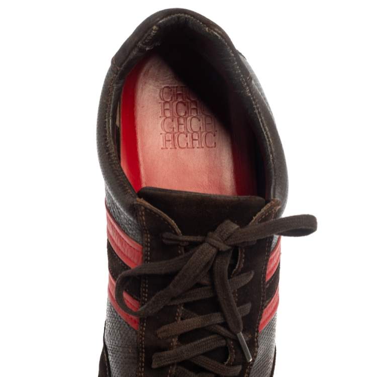 Pre Owned CH Carolina Herrera Brown Leather And Suede Low Top Sneakers Size 44