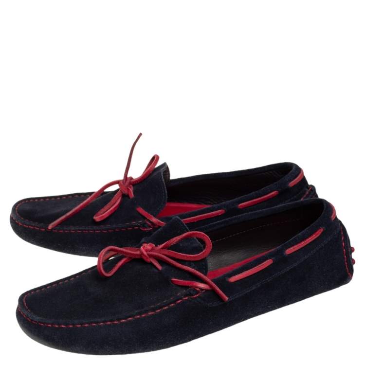 Pre Owned CH Carolina Herrera Blue/Red Leather And Suede Slip On Loafers Size 41.5