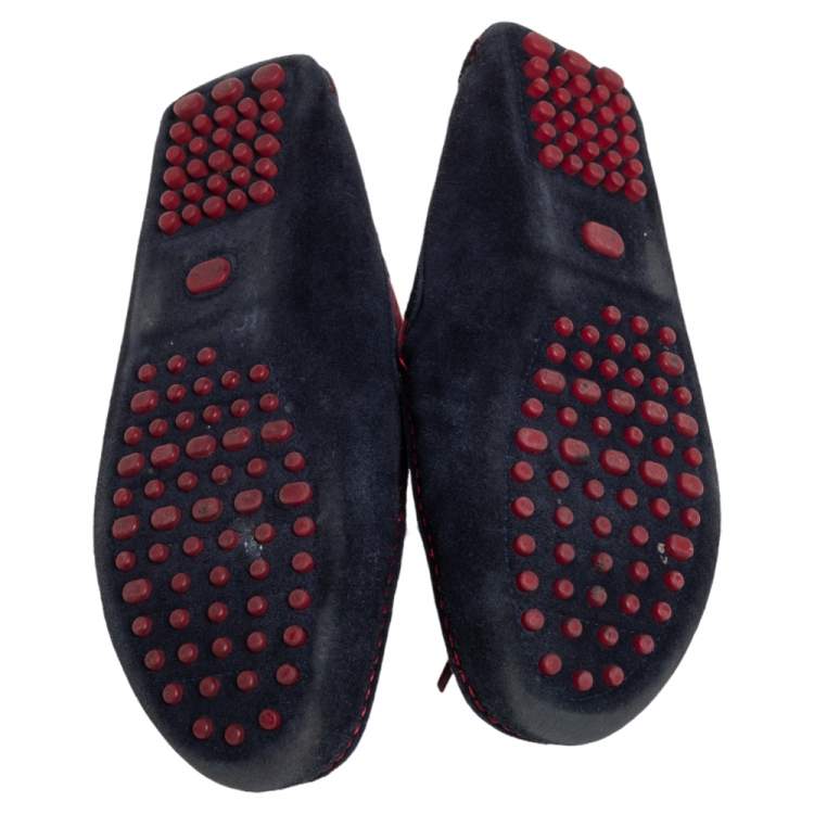 Pre Owned CH Carolina Herrera Blue/Red Leather And Suede Slip On Loafers Size 41.5