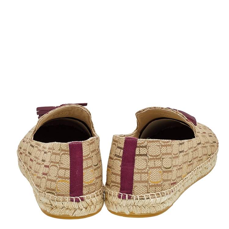 Pre Owned CH Carolina Herrera Beige Monogram Canvas Espadrille Flats Size 44.5