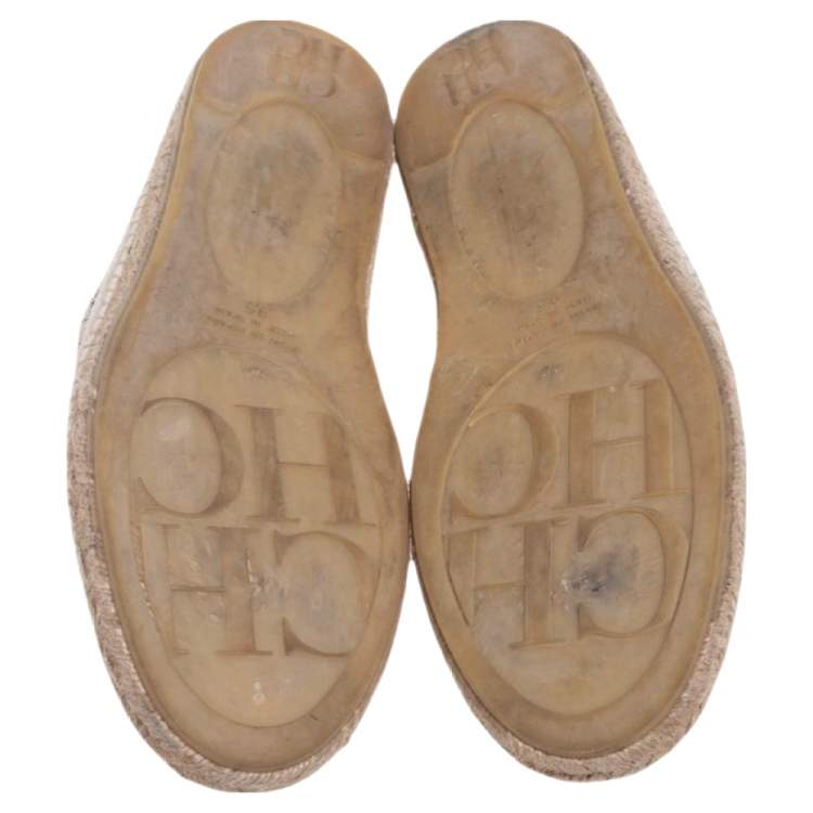 Pre Owned Carolina Herrera Beige Monogram Canvas Espadrilles Flats Size 45