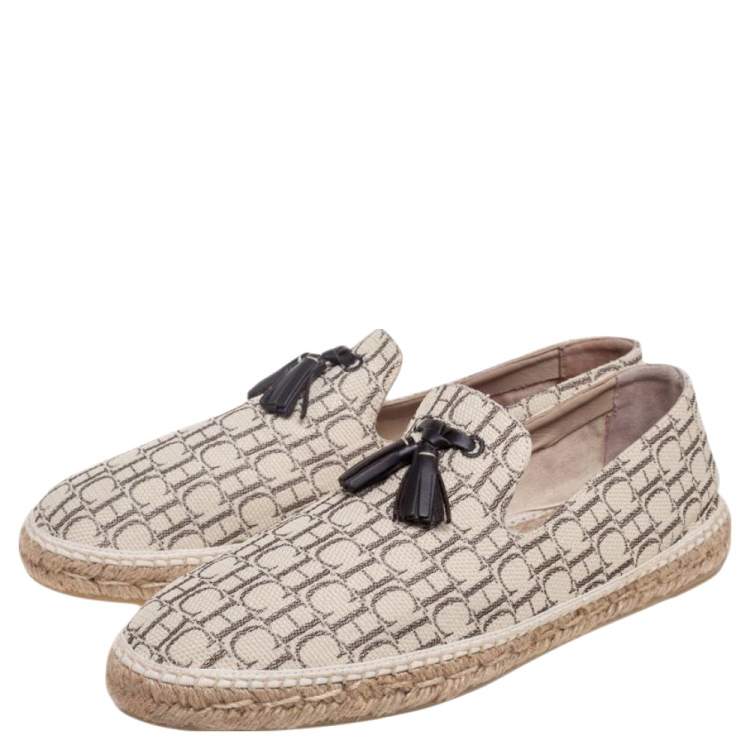 Pre Owned Carolina Herrera Beige Monogram Canvas Espadrilles Flats Size 45