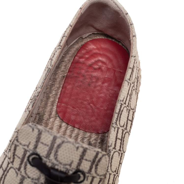 Pre Owned Carolina Herrera Beige Monogram Canvas Espadrilles Flats Size 45