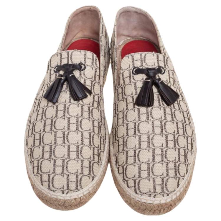 Pre Owned Carolina Herrera Beige Monogram Canvas Espadrilles Flats Size 45