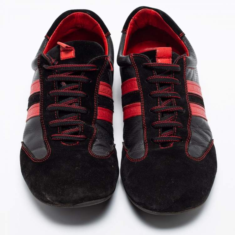 Pre Owned CH Carolina Herrera Black/Red Leather and Suede Low-Top Sneakers Size 43
