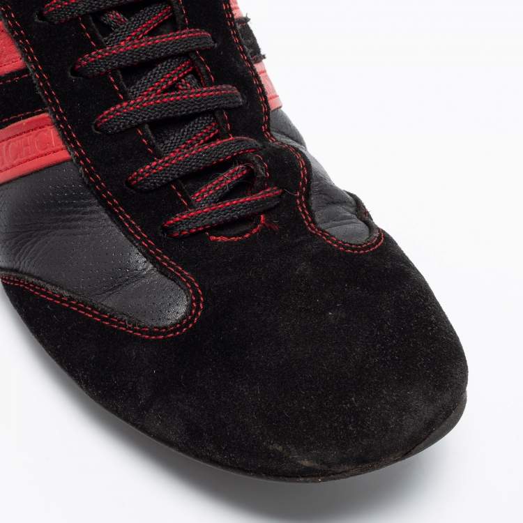 Pre Owned CH Carolina Herrera Black/Red Leather and Suede Low-Top Sneakers Size 43