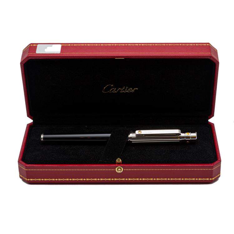 Pre Owned Cartier Santos Black & Silver Large Ballpoint Pen