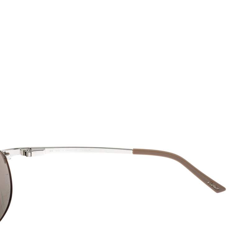 Pre Owned Cartier Silver Mirrored Santos Dumont Santos de Cartier Wayfarer Sunglasses