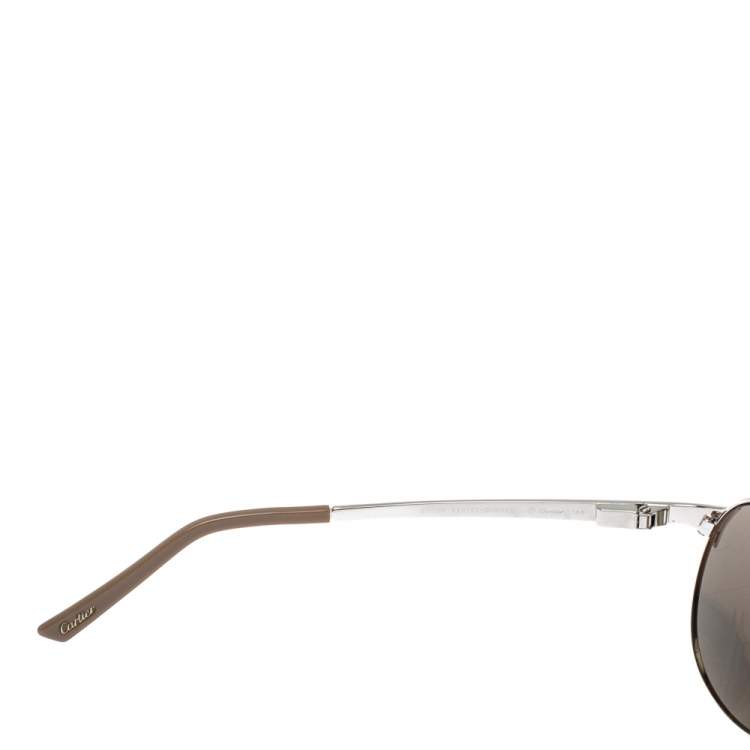 Pre Owned Cartier Silver Mirrored Santos Dumont Santos de Cartier Wayfarer Sunglasses