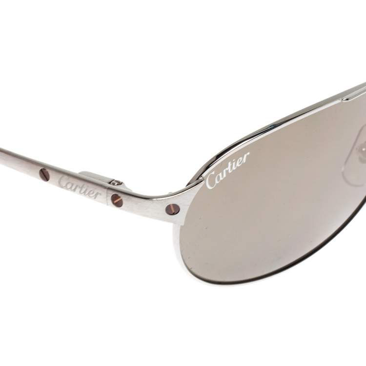 Pre Owned Cartier Silver Mirrored Santos Dumont Santos de Cartier Wayfarer Sunglasses