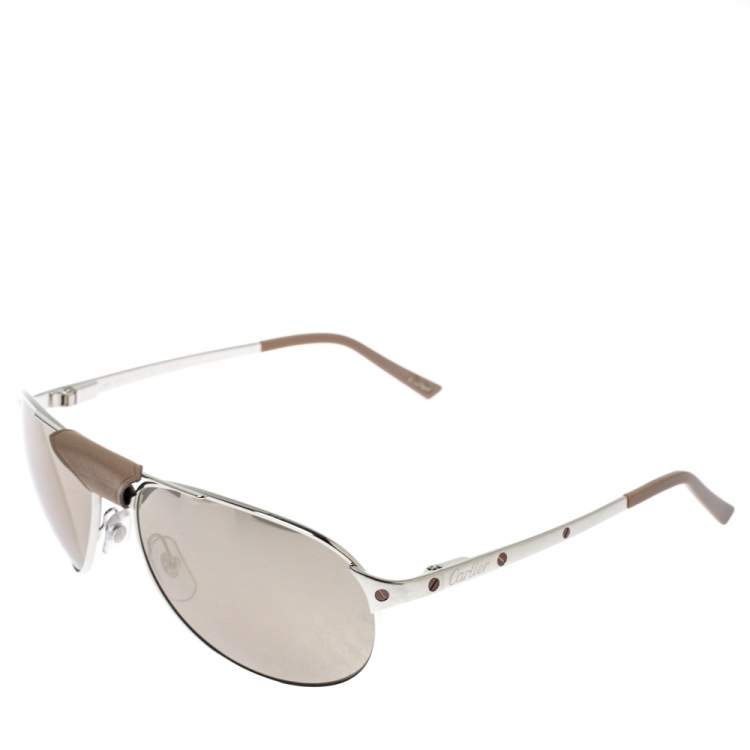 Pre Owned Cartier Silver Mirrored Santos Dumont Santos de Cartier Wayfarer Sunglasses