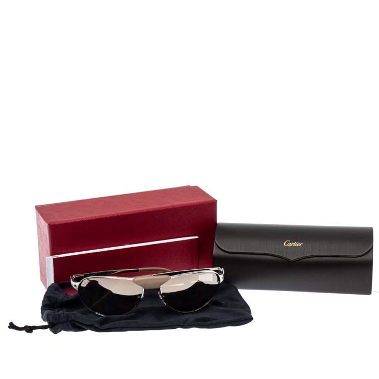 Pre Owned Cartier Silver Mirrored Santos Dumont Santos de Cartier Wayfarer Sunglasses