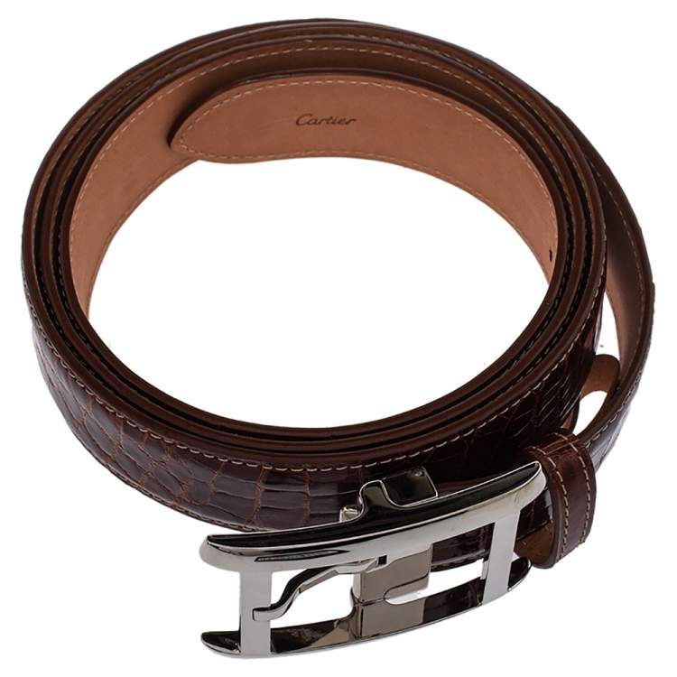 Pre Owned Cartier Brown Crocodile Tank America Belt 110CM