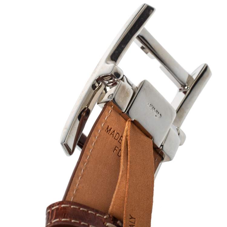 Pre Owned Cartier Brown Crocodile Tank America Belt 110CM