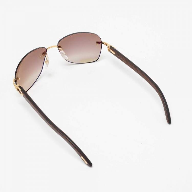Pre Owned Cartier Gold/Brown Gradient Wooden C Décor Sunglasses