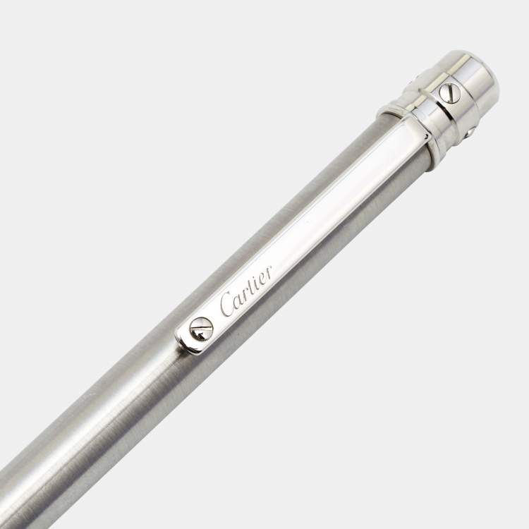 Pre Owned Cartier Santos De Cartier Godron Silver Tone Ballpoint Pen