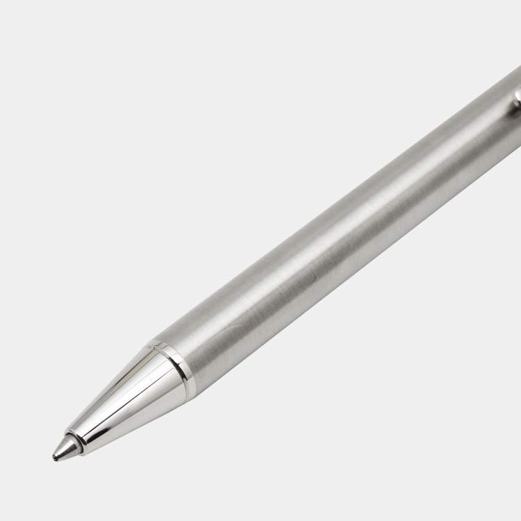 Pre Owned Cartier Santos De Cartier Godron Silver Tone Ballpoint Pen
