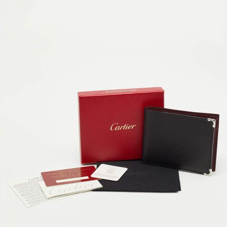 Pre Owned Cartier Black Leather Must De Cartier 6CC Bifold Wallet