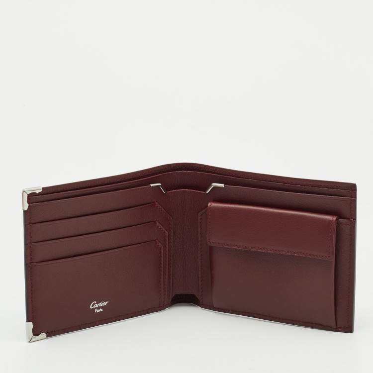 Pre Owned Cartier Black Leather Must De Cartier 6CC Bifold Wallet