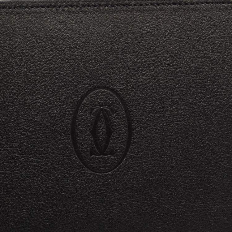 Pre Owned Cartier Black Leather Must De Cartier 6CC Bifold Wallet