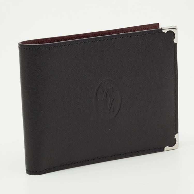 Pre Owned Cartier Black Leather Must De Cartier 6CC Bifold Wallet