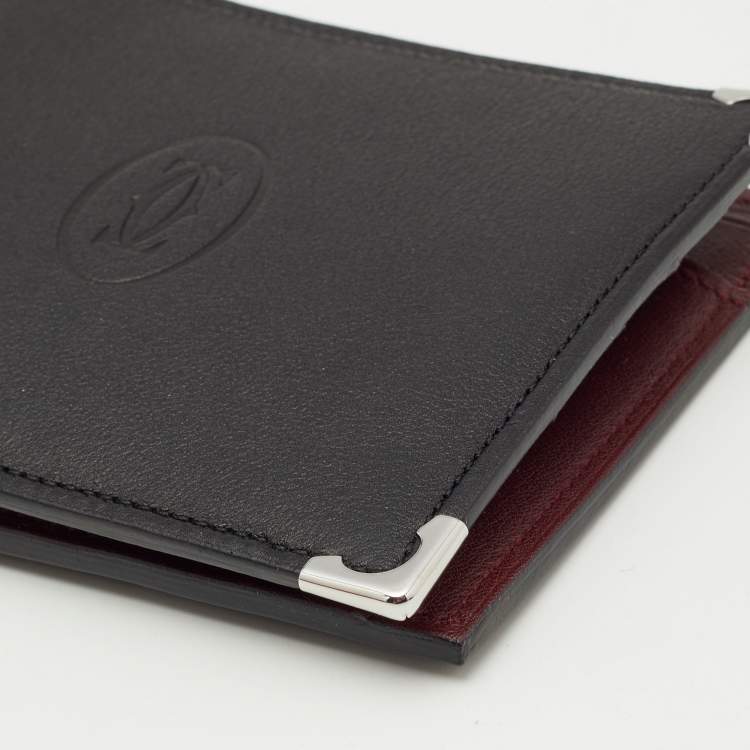 Pre Owned Cartier Black Leather Must De Cartier 6CC Bifold Wallet