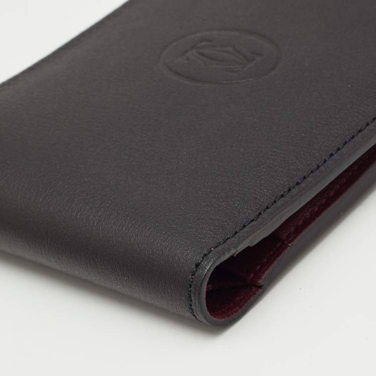 Pre Owned Cartier Black Leather Must De Cartier 6CC Bifold Wallet