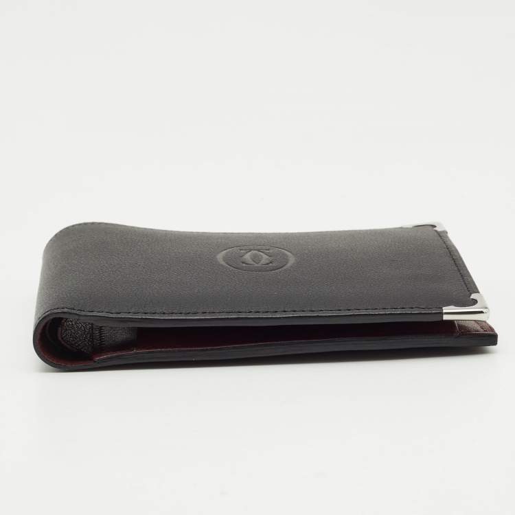 Pre Owned Cartier Black Leather Must De Cartier 6CC Bifold Wallet