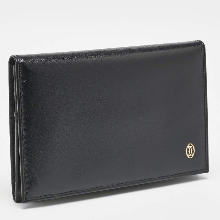 Pre Owned Cartier Black Leather Logo Flap Card Case
