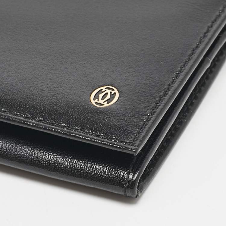 Pre Owned Cartier Black Leather Logo Flap Card Case