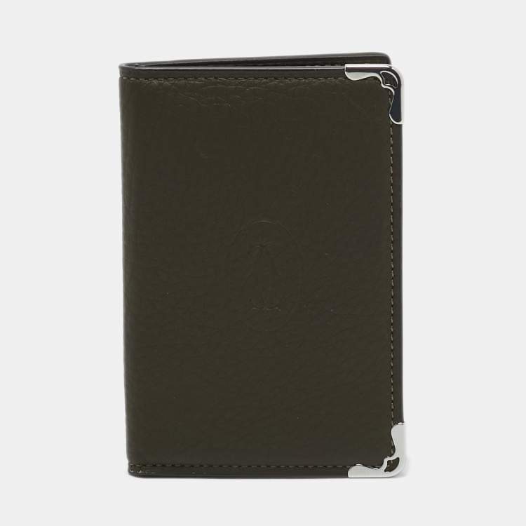 Pre Owned Cartier Khaki Green Leather Must De Cartier Card Holder