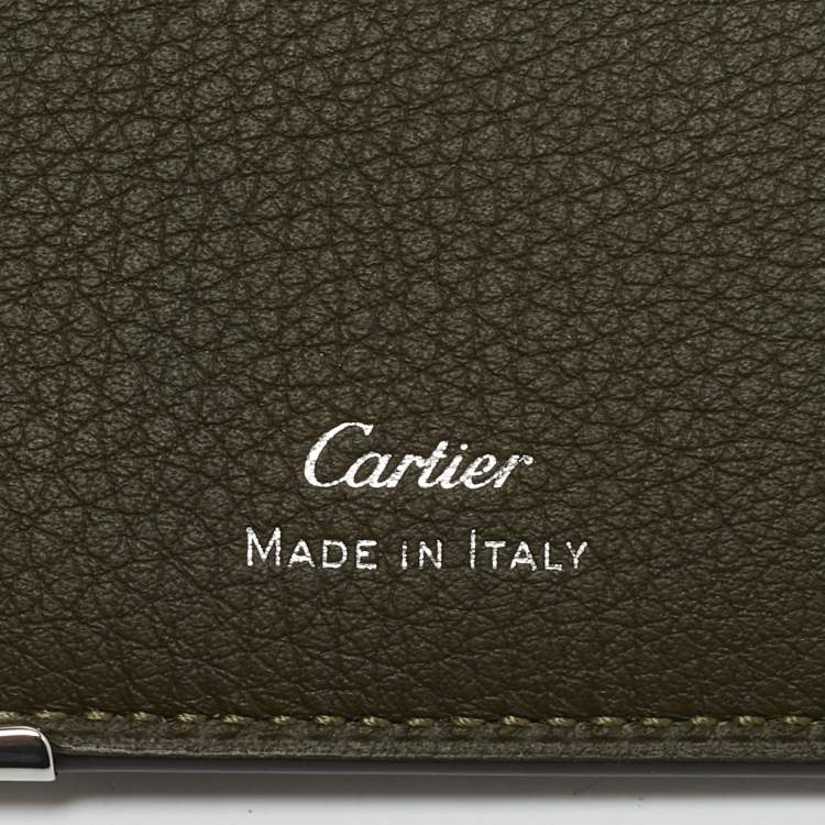 Pre Owned Cartier Khaki Green Leather Must De Cartier Card Holder