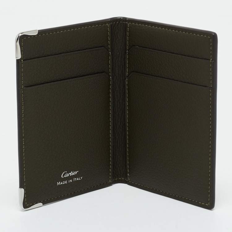 Pre Owned Cartier Khaki Green Leather Must De Cartier Card Holder