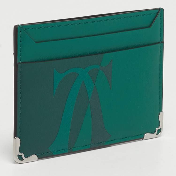 Pre Owned Cartier Must de Cartier Double Green Leather Card Holder