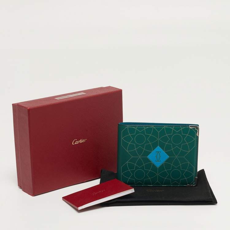 Pre Owned Cartier Must de Cartier Green/Blue Embossed Leather Bifold Wallet