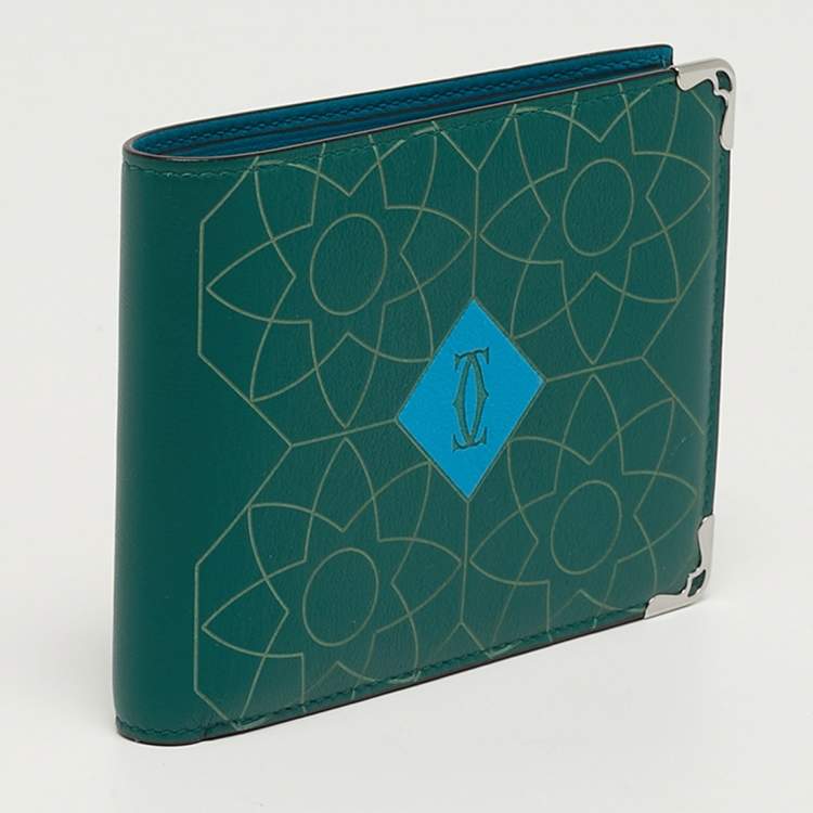 Pre Owned Cartier Must de Cartier Green/Blue Embossed Leather Bifold Wallet