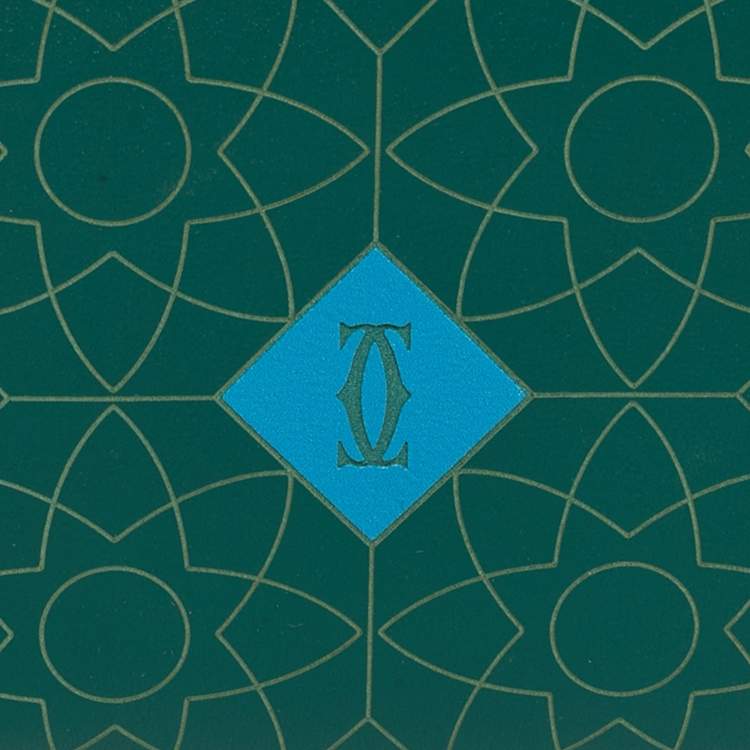Pre Owned Cartier Must de Cartier Green/Blue Embossed Leather Bifold Wallet