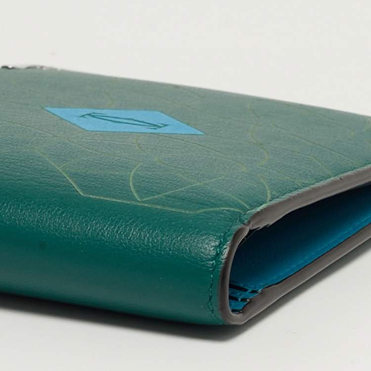 Pre Owned Cartier Must de Cartier Green/Blue Embossed Leather Bifold Wallet