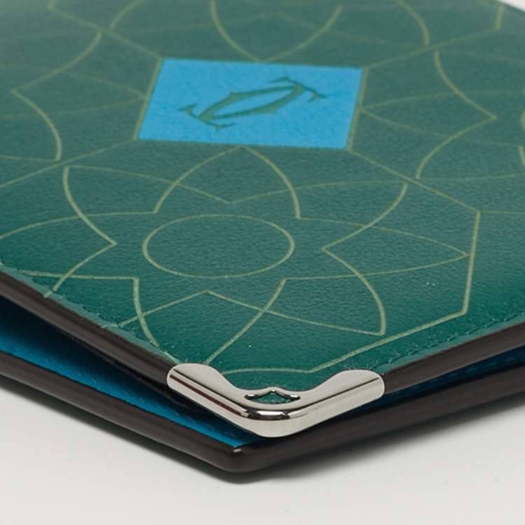 Pre Owned Cartier Must de Cartier Green/Blue Embossed Leather Bifold Wallet