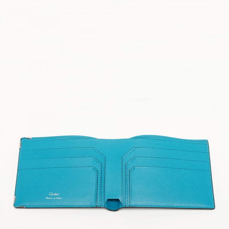 Pre Owned Cartier Must de Cartier Green/Blue Embossed Leather Bifold Wallet