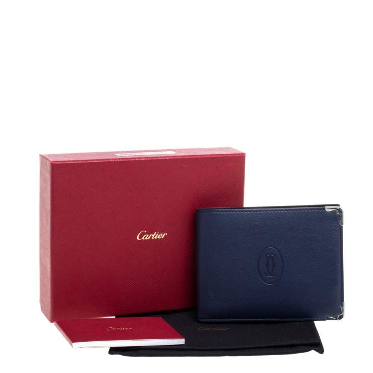 Pre Owned Cartier Blue Leather Must De Cartier 6CC Bifold Wallet