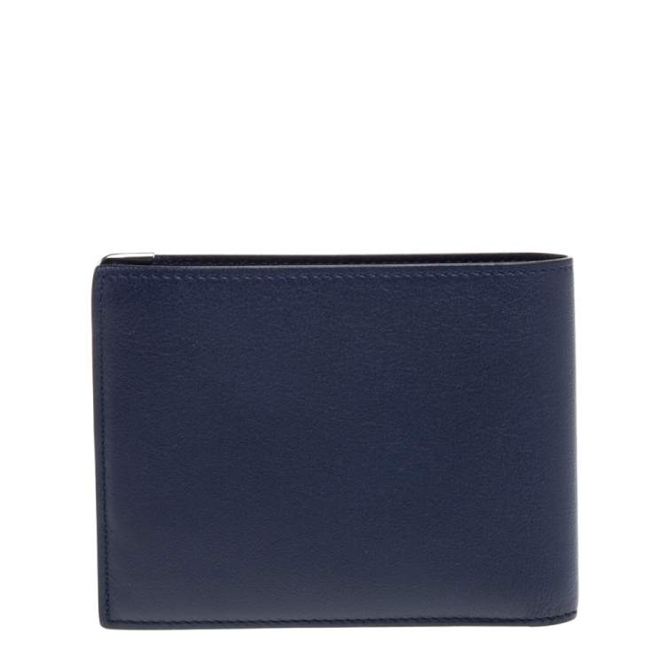 Pre Owned Cartier Blue Leather Must De Cartier 6CC Bifold Wallet