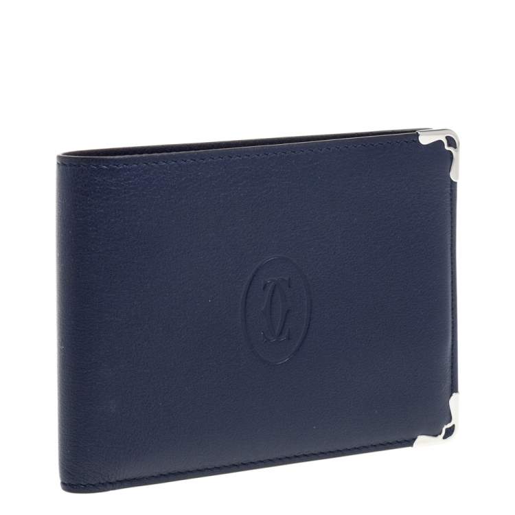 Pre Owned Cartier Blue Leather Must De Cartier 6CC Bifold Wallet