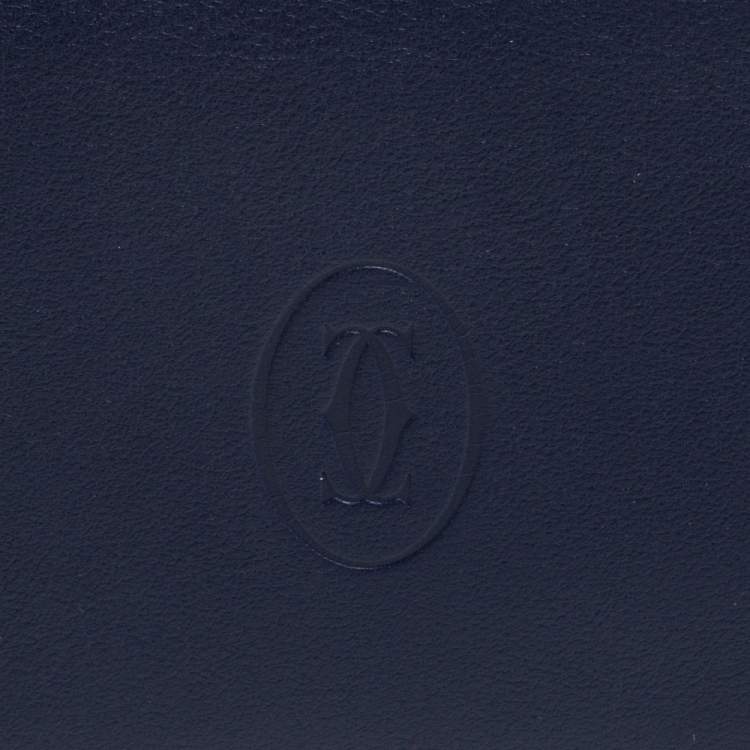 Pre Owned Cartier Blue Leather Must De Cartier 6CC Bifold Wallet