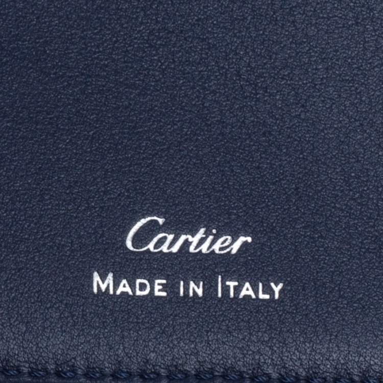 Pre Owned Cartier Blue Leather Must De Cartier 6CC Bifold Wallet
