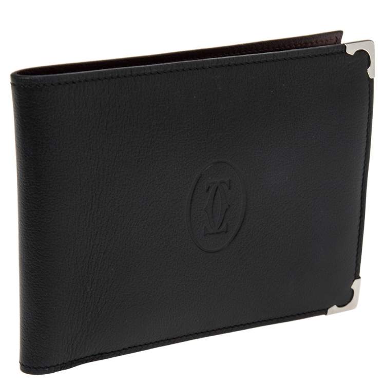 Pre Owned Cartier Black Leather Must De Cartier Bifold Wallet